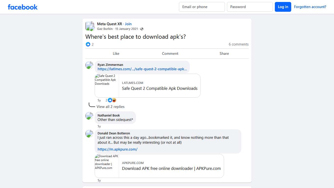 Meta Quest XR Where's best place to download apk's Facebook
